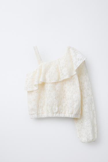 ASYMMETRIC LACE RUFFLE TOP - Ecru by Zara