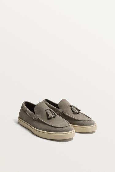 CASUAL LEATHER LOAFERS WITH TASSELS - Greyish Blue by Zara