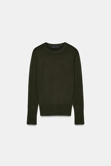 BASIC PLAIN KNIT JUMPER - Dark khaki by Zara