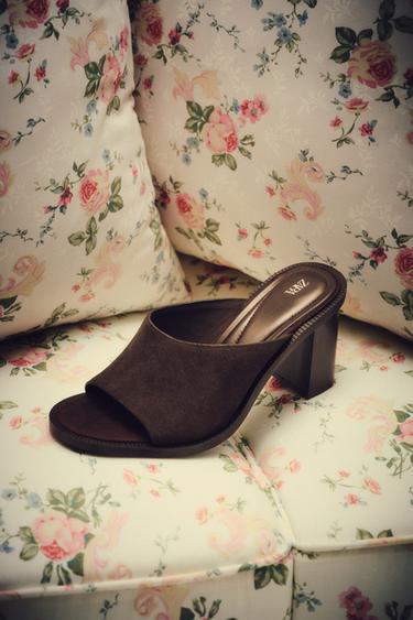 LEATHER BLOCK HEEL SANDALS - Brown by Zara