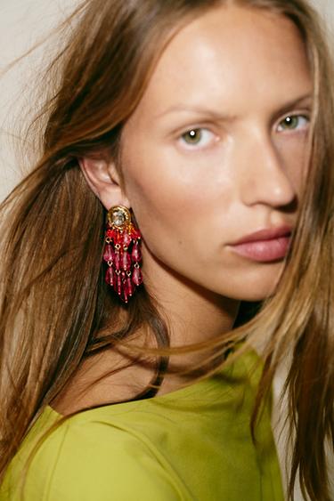 BEADED CASCADING JEWEL EARRINGS - Golden by Zara