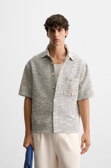 CONTRAST TEXTURED OVERSHIRT - Light beige by Zara