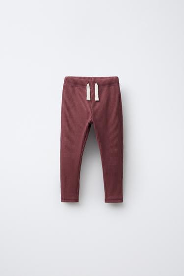 RIBBED LEGGINGS WITH LABEL - Light burgundy by Zara