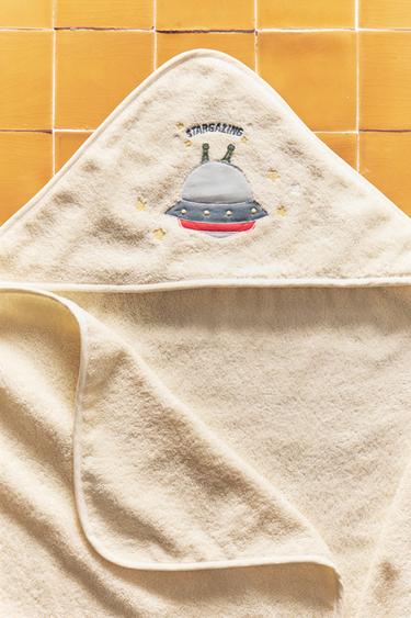 SPACESHIP HOODED BABY TOWEL - Oyster-white by Zara