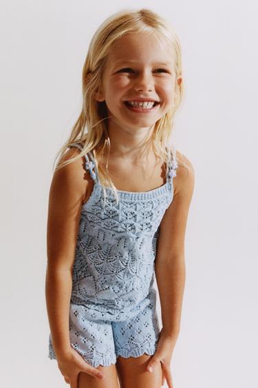 BEADED KNIT BERMUDA SHORTS - Sky blue by Zara
