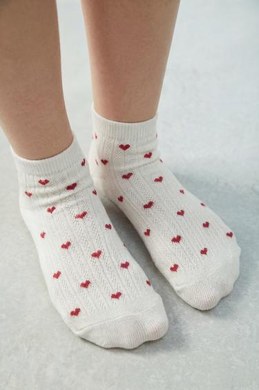 FOUR-PACK OF HEART ANKLE SOCKS - White by Zara
