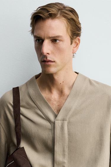 RELAXED FIT VISCOSE-HEMP SHIRT - Mink by Zara