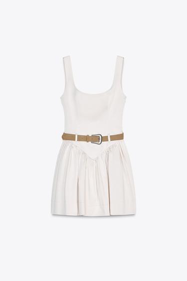FITTED SHORT DRESS WITH BELT - Stone by Zara