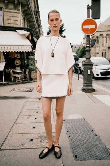 CONTRAST EMBROIDERY KNIT SKIRT - White by Zara - Image 0