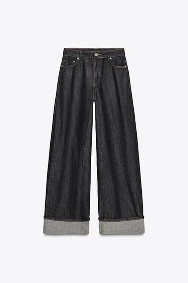 JEANS Z1975 STRAIGHT HIGH-WAIST TURN-UP HEM - Blue by Zara
