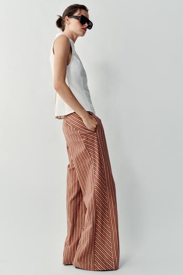 METALLIC THREAD STRIPED WIDE-LEG TROUSERS - Multicoloured by Zara