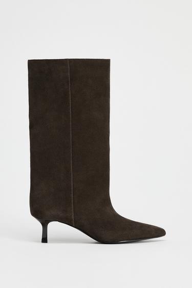 WIDE LEG SPLIT SUEDE ANKLE BOOTS - Brown by Zara