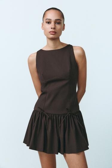 SHORT DRESS WITH BOWS - Brown by Zara
