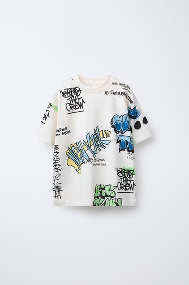 GRAFFITI PRINT T-SHIRT - Oyster-white by Zara - Image 0
