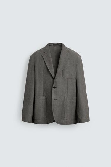 HERRINGBONE TEXTURED BLAZER - Grey green by Zara