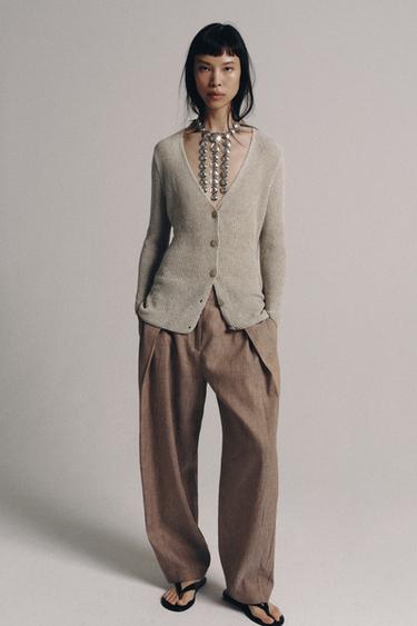 ZW COLLECTION LINEN BLEND PLEATED TROUSERS - Orange by Zara