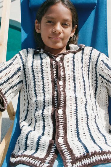 STRIPED CROCHET KNIT OVERSHIRT - Navy blue by Zara