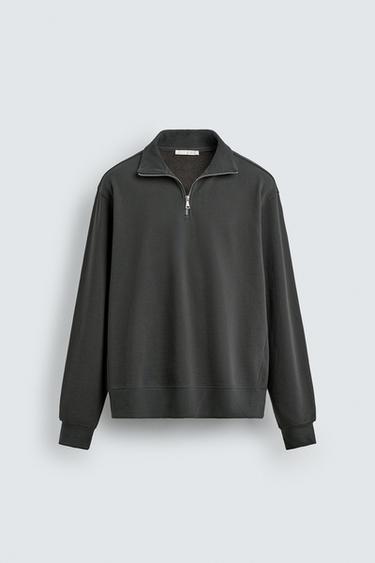BASIC QUARTER-ZIP SWEATSHIRT - Anthracite grey by Zara