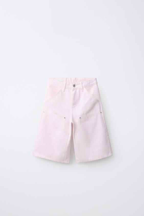 STRIPED LONG CARPENTER BERMUDA SHORTS - Pink / White by Zara - Image 0