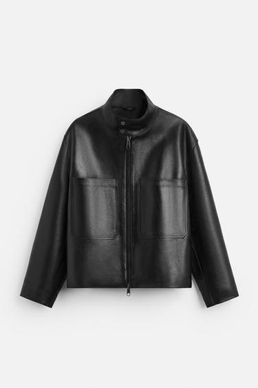 LEATHER JACKET WITH POCKETS - Black by Zara