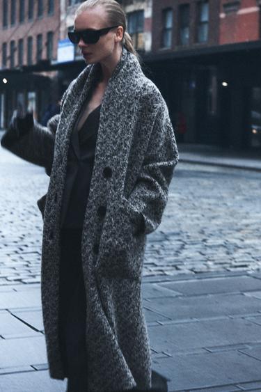 WRAP COLLAR KNIT COAT - Ecru / Black by Zara - Image 0