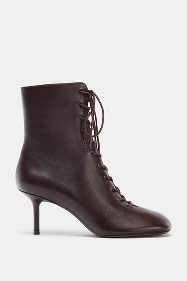 LEATHER KITTEN ANKLE BOOTS - Brown by Zara