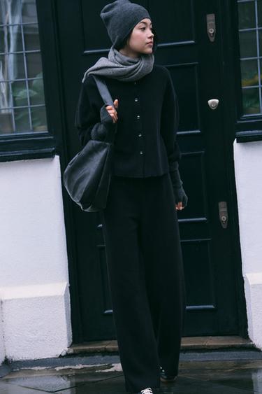 SOFT RIBBED TROUSERS - Black by Zara
