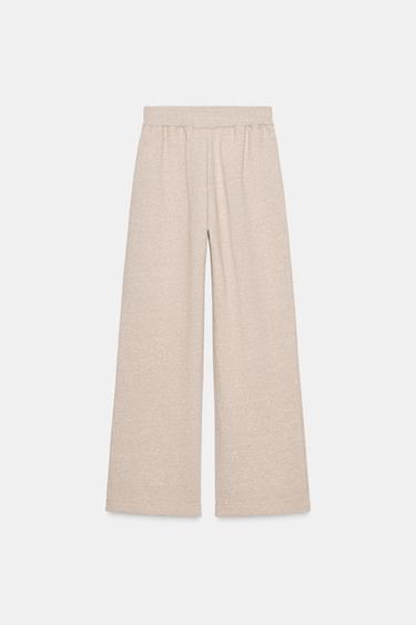 WIDE-LEG PLUSH TROUSERS - Beige marl by Zara