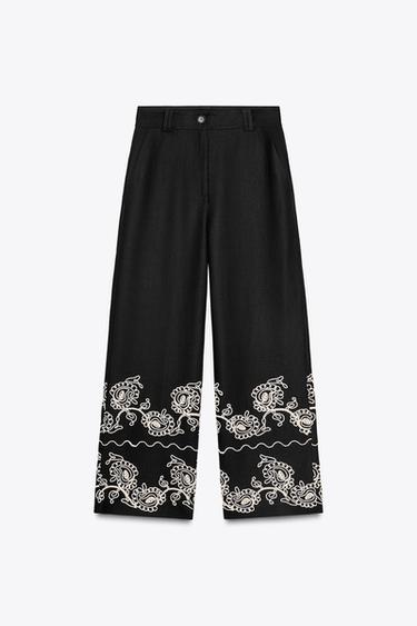 ZW COLLECTION EMBROIDERED CULOTTES - Black by Zara