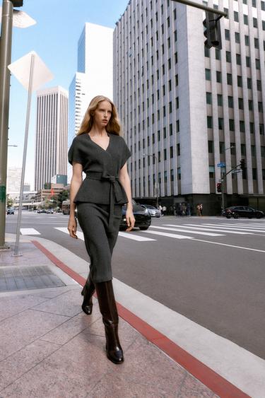 KNIT MIDI SKIRT - Grey by Zara