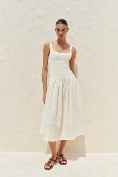 TEXTURED STRAPPY DRESS - Ecru by Zara - Image 0