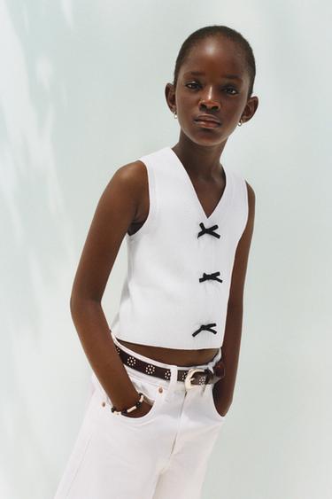 KNIT VEST WITH BOWS - Ecru by Zara