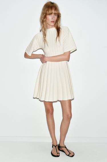 SHORT RIB KNIT PUFF SLEEVE DRESS - Ecru by Zara