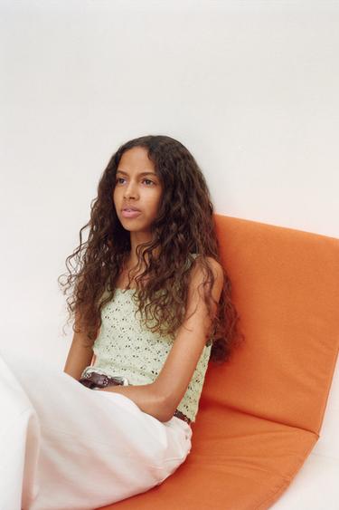 CROCHET KNIT CROPPED TOP - Light green by Zara