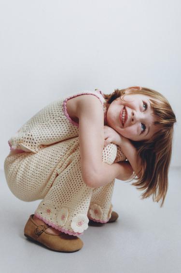 CROCHET KNIT CULOTTES WITH FLOWERS - Ecru by Zara