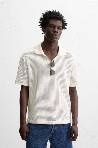 KNITTED OPENWORK POLO SHIRT - Oyster-white by Zara