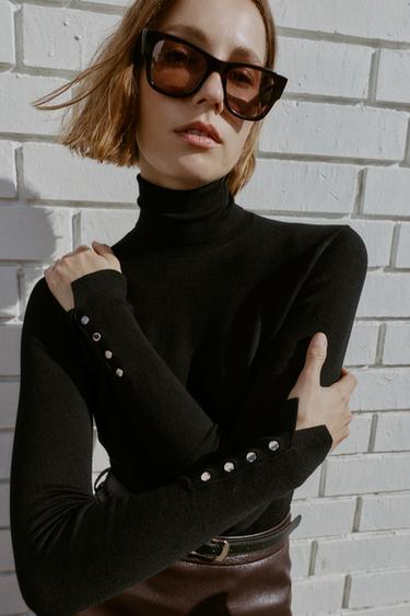 BASIC PLAIN KNIT JUMPER - Black by Zara
