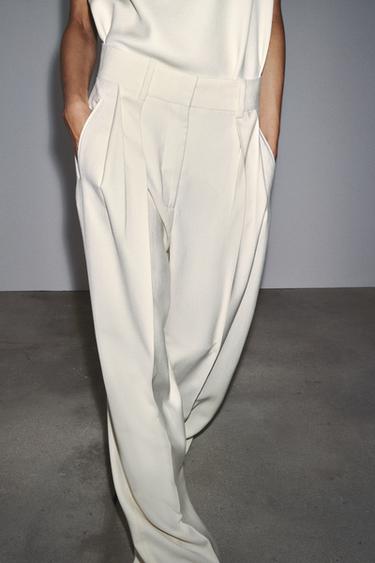 ZW COLLECTION FLOWING DARTED TROUSERS - Ecru by Zara
