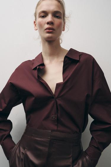 ZW COLLECTION POPLIN SHIRT - Burgundy by Zara - Image 0
