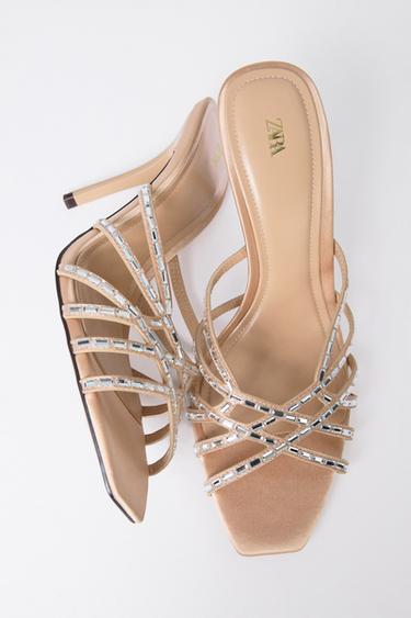 STRAPPY RHINESTONE SANDALS - Beige by Zara