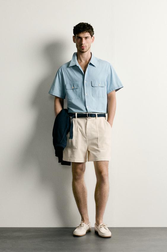 CHAMBRAY SHIRT WITH POCKETS - Light blue by Zara - Image 0