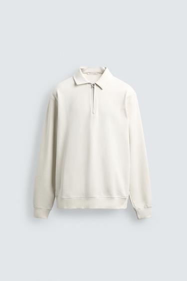 QUARTER-ZIP POLO SWEATSHIRT - Ecru by Zara