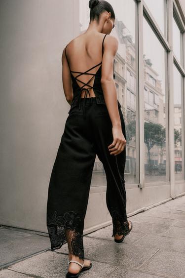 OPEN BACK EMBROIDERED TOP - Black by Zara