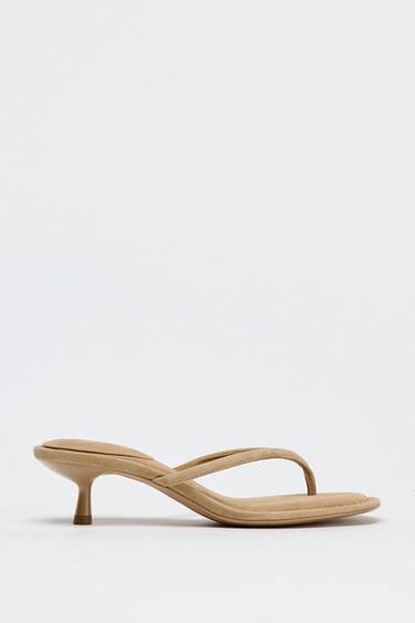 SPLIT SUEDE HEELED SANDALS - Brown by Zara