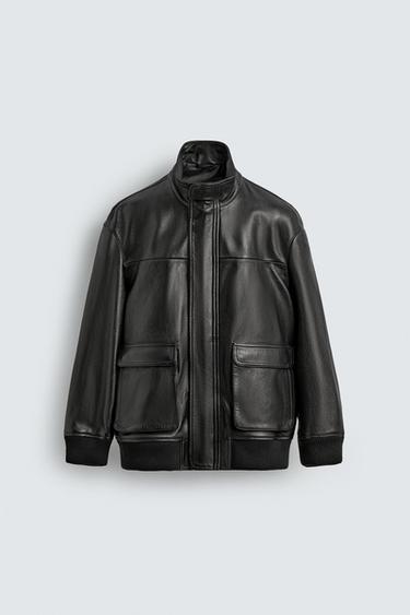 RELAXED FIT LEATHER JACKET - Black by Zara