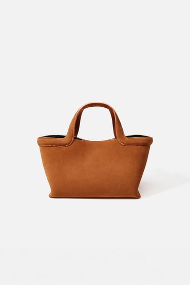 MINI TOPSTITCHED SPLIT SUEDE TOTE BAG - Orange by Zara