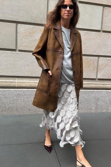 ZW COLLECTION BEADED MIDI SKIRT - Light grey by Zara