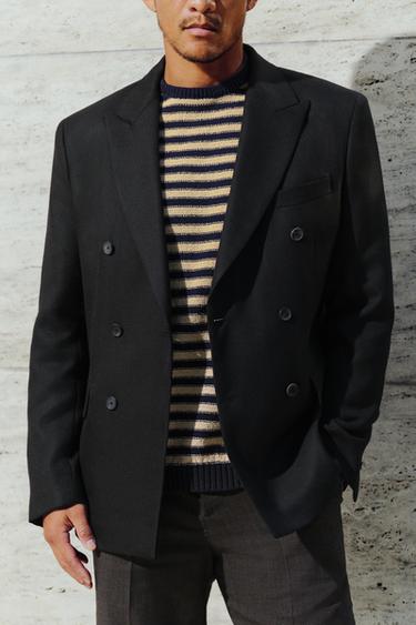 LIMITED EDITION WOOL BLEND DOUBLE-BREASTED SUIT BLAZER - Black by Zara