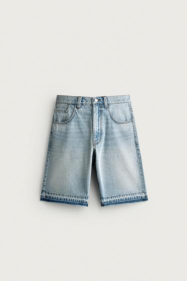 RELAXED FIT DENIM BERMUDA SHORTS - Light blue by Zara