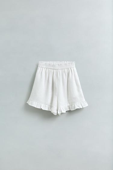 100% LINEN RUFFLED BERMUDA SKORT - Ecru by Zara